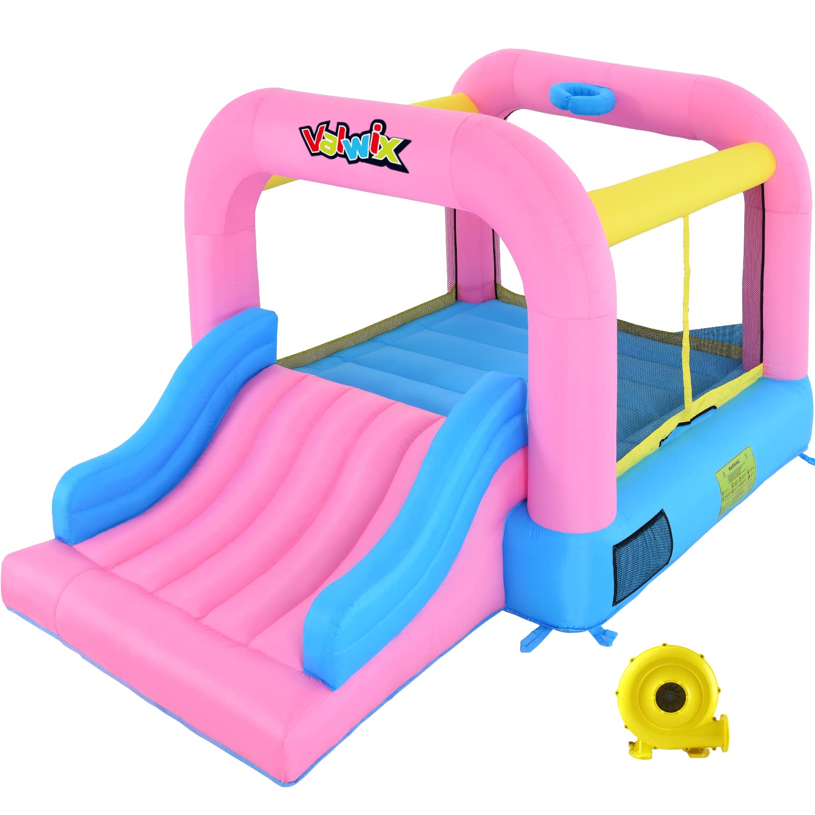 Valwix Pink Inflatable Bounce House with Blower & Wide Slide